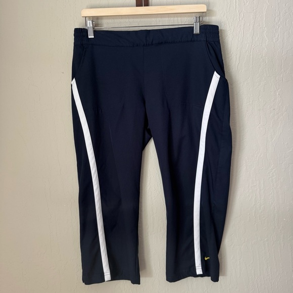 NIKE Vintage Y2K Athletic Capri Pants Navy with White Stripe Pull-On Size Large - Picture 16 of 16